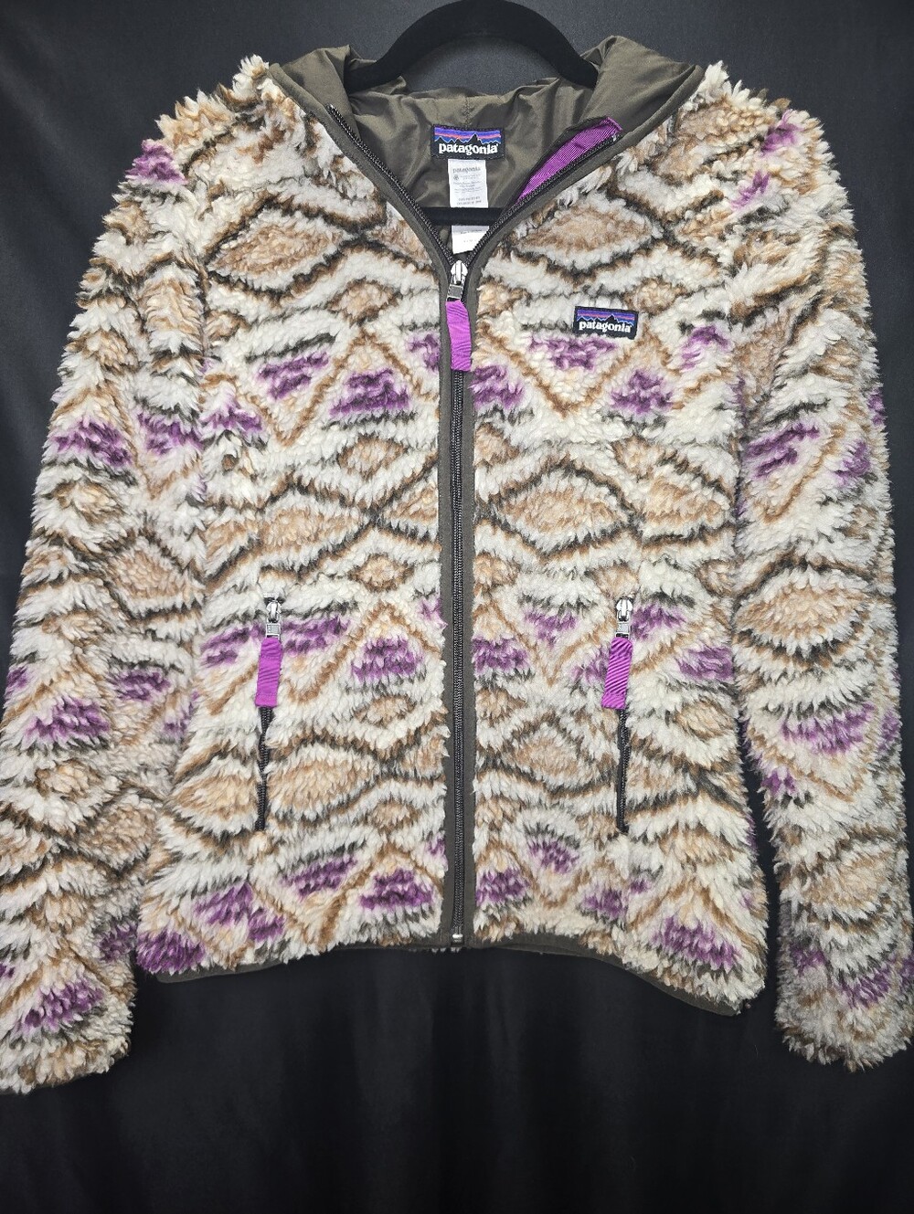 Patagonia Aztec Geometric HighPile Sherpa Fleece Zip Hoodie Jacket Small Vintage